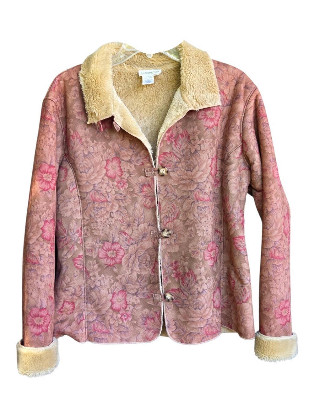 Coldwater Creek Vintage Floral  Faux Suede Sherpa Jacket Cottagecore Boho- Sz PM